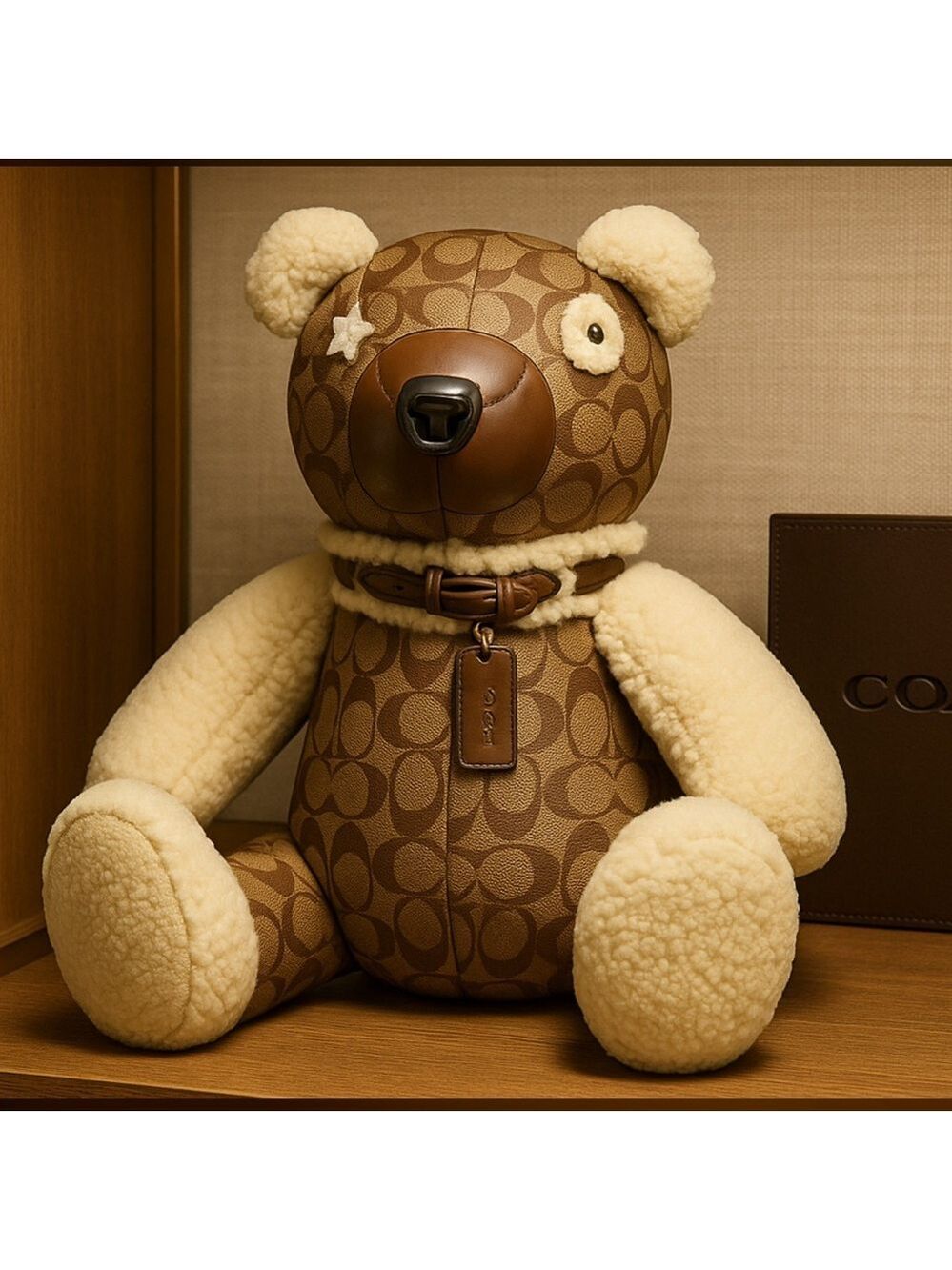 RARE COACH F75528 LARGE LEATHER SHEARLING BEAR COLLECTOR HOLIDAY GIFT